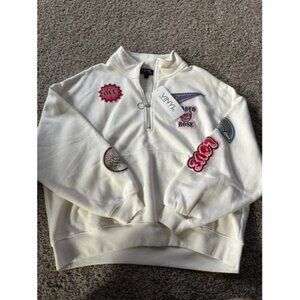 Vinyl Icon Womens Pull Over Sweater Half Zip Patches Love LA Pockets Size Medium